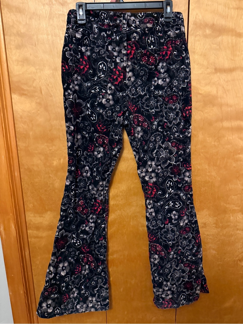 Idyllwind Black  Floral Courdoroy Flared Pants Women size 10 Long